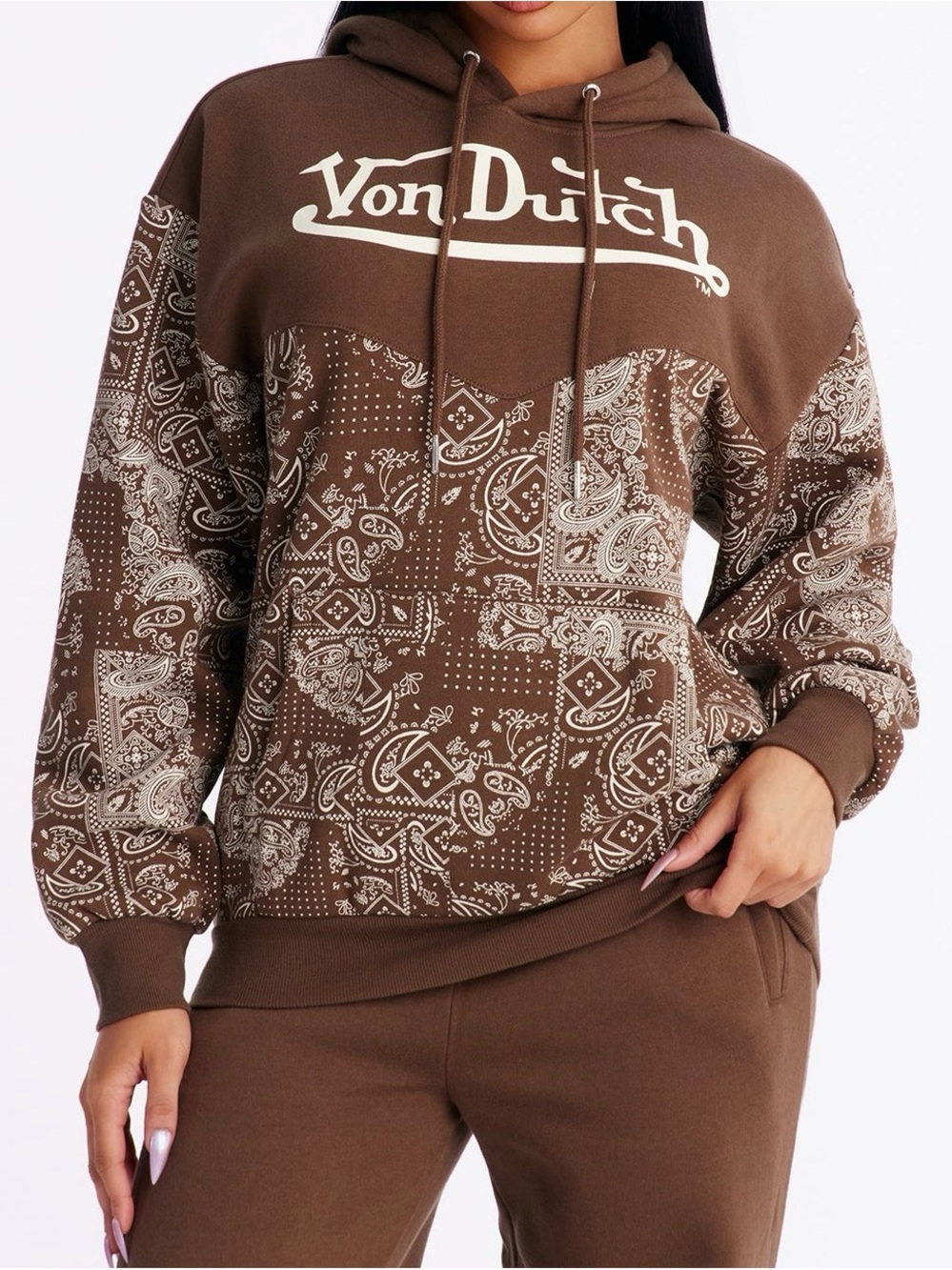 Von Dutch Brown Paisley Print Pullover Hoodie.Size small.